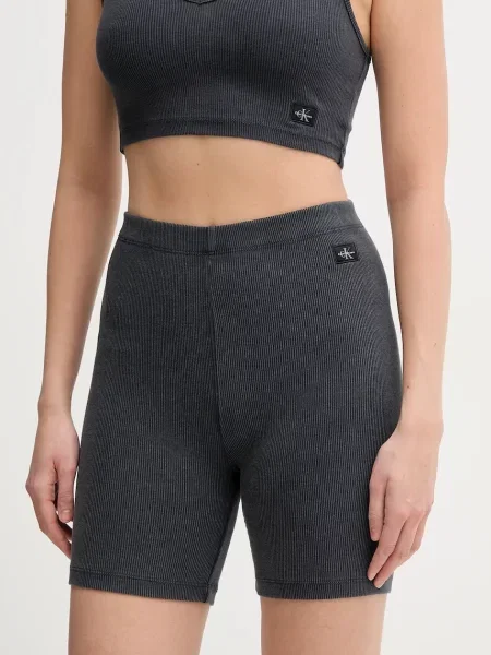 Къс дънкова пола Calvin Klein Jeans с висока талия сиво