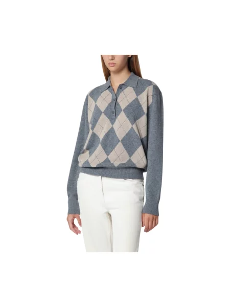 Koszulka polo Róhe wełniana z wzorem argyle szara