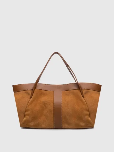 Замшева сумка-тоут з тисненням логотипа Twinset коричнева