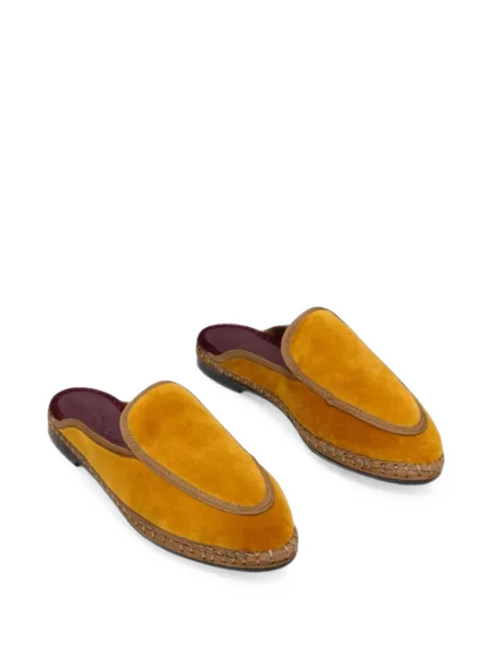 Papuci tip mules Flabelus de catifea fără toc galben