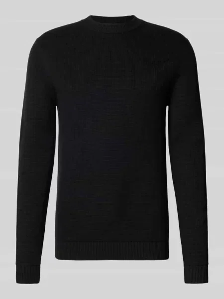 Sweter z dzianiny o kroju regular fit z czystej bawełny model ‘DANE’ Selected Homme czarny