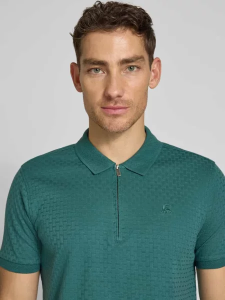 Koszulka polo o kroju regular fit z krótkim zamkiem błyskawicznym Lerros zielona