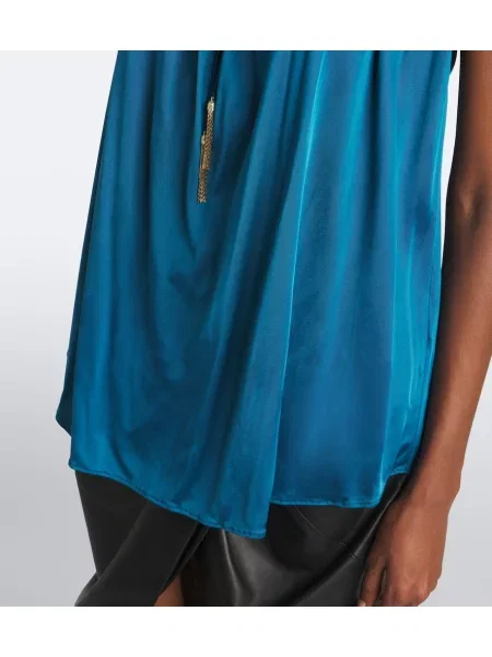 Top Balmain din jerseu drapat albastru