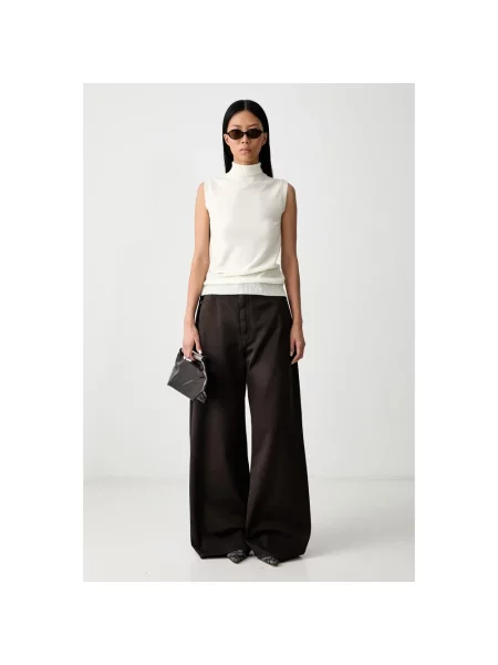 Lniany sweter z golfem Sportmax beżowy
