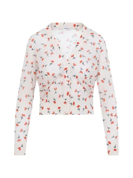 Gulerat pulover Jil Sander cu model floral alb