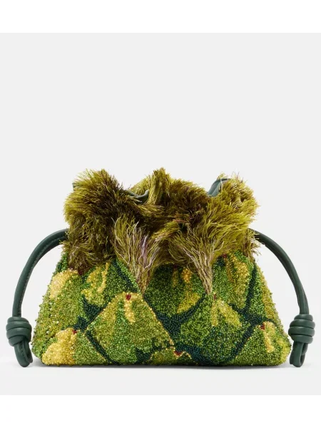 Geantă plic Loewe cu mărgele verde