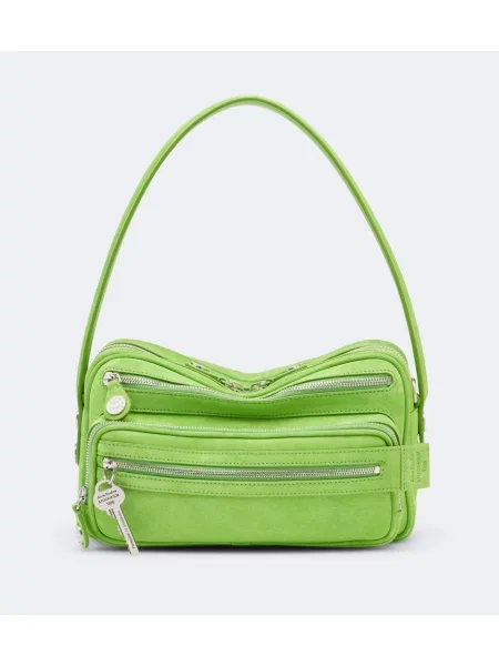 Geantă Acne Studios din piele de căprioară verde