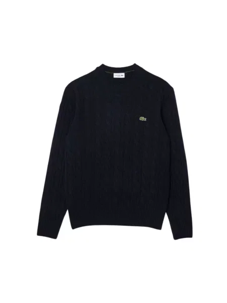 Sweter Lacoste wełniany z logo niebieski