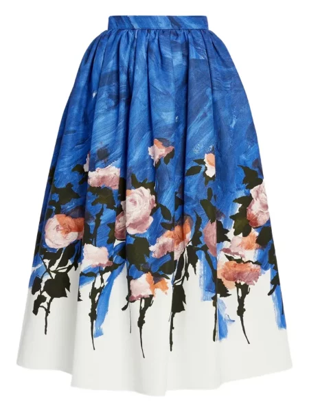 Fustă midi Erdem cu model floral până la genunchi albastru