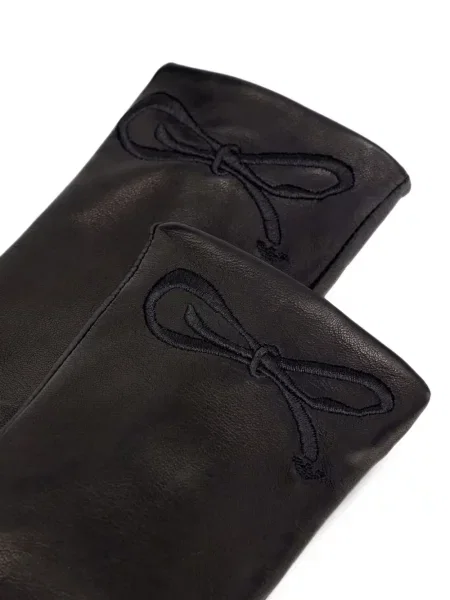 Кожени ръкавици Emporio Armani бродирани черно