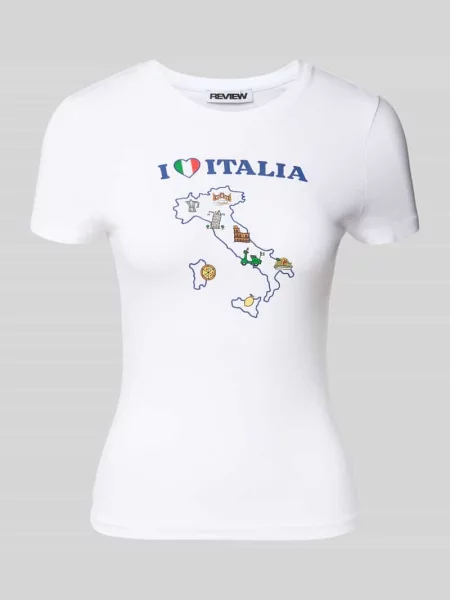 T-shirt o kroju slim fit z nadrukiem z motywem i okrągłym dekoltem Review biała