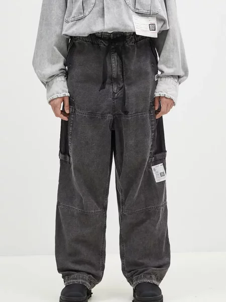 Maison MIHARA YASUHIRO pantaloni de Satin Cargo drept negru