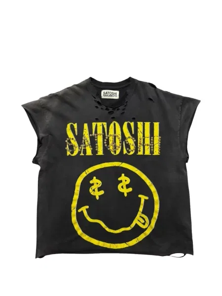 Tricou Satoshi Nakamoto zdrențuiți negru