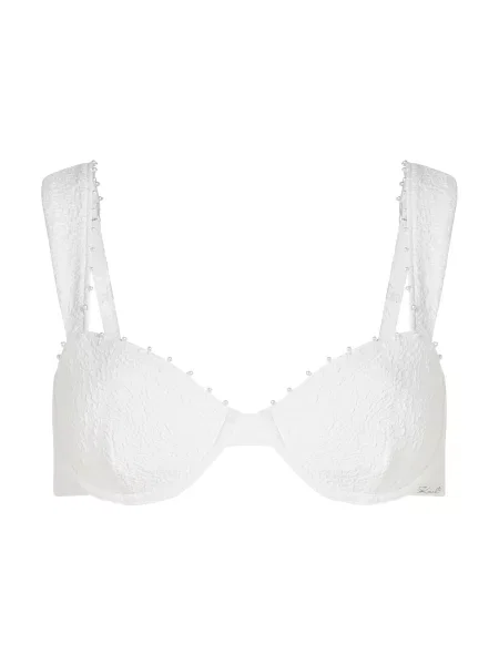 Karl Lagerfeld Sutien costum de baie Strukturiertes Bikini-Top Perlen und Bügeln crem
