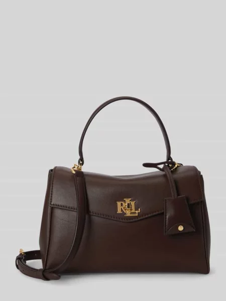 Torba na ramię z naturalnej skóry z odpinanym paskiem na ramię Lauren Ralph Lauren brązowa