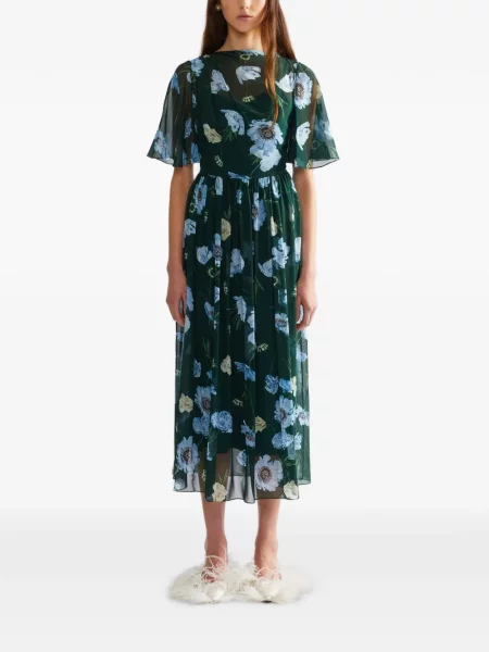 Rochie midi Erdem de mătase cu model floral cu imagine verde