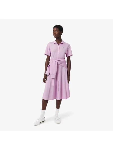 Lacoste Rozkloszowana Sukienka Polo Z Piki różowa