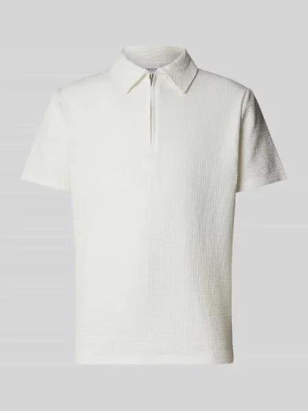 Koszulka polo z krótkim zamkiem błyskawicznym model ‘SANDER’ Selected Homme białe