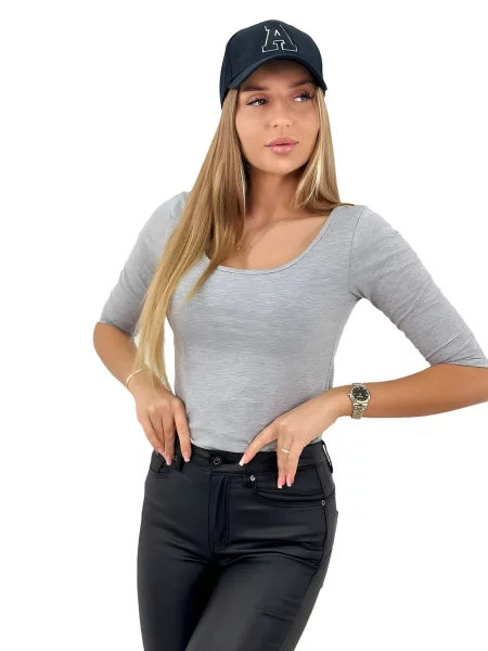 Halenka s kulatým výstřihem melanž šedá