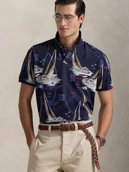 Тениска с яка Polo Ralph Lauren с десен тъмносиньо
