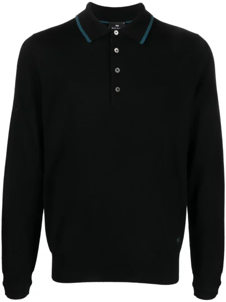 Polo Ps Paul Smith cu broderie din lână merinos negru