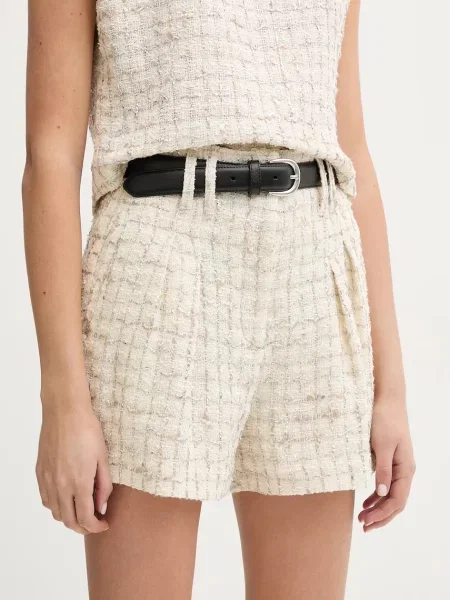 IRO szorty z domieszką lnu wzorzyste high waist beżowy