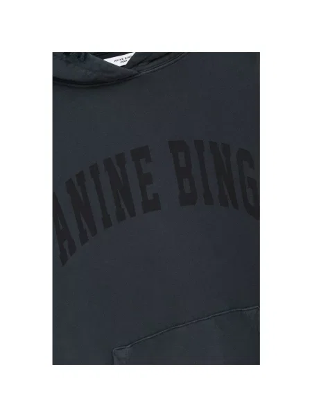 Anine Bing bluza Harvey Sweatshirt szary z kapturem z nadrukiem czarna