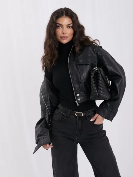 Kožna jakna Italy Moda crna