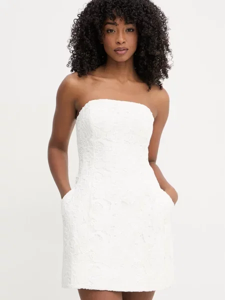 Bardot sukienka gorsetowa koronkowa beżowa