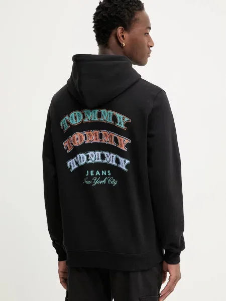 Tommy Jeans hanorac de cu glugă cu imprimeu negru