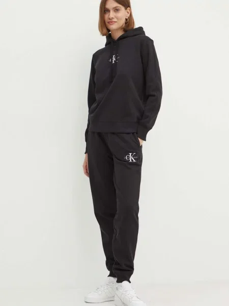 Pulover Calvin Klein Jeans s kapuco črna