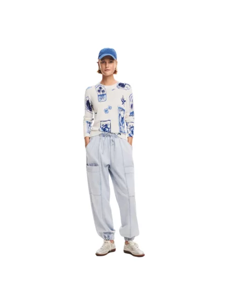 Desigual sweter z domieszką lnu TAMPERE biały lekki niebieski