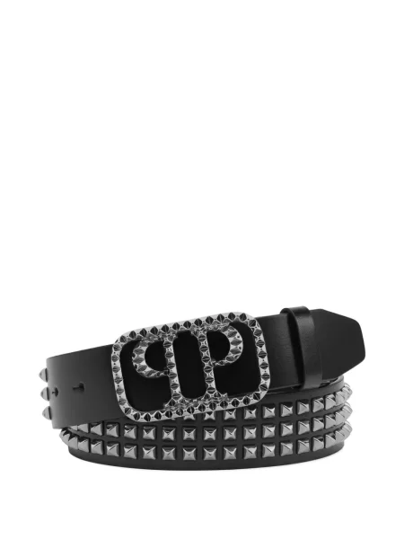 Curea Philipp Plein din piele cu tepi negru