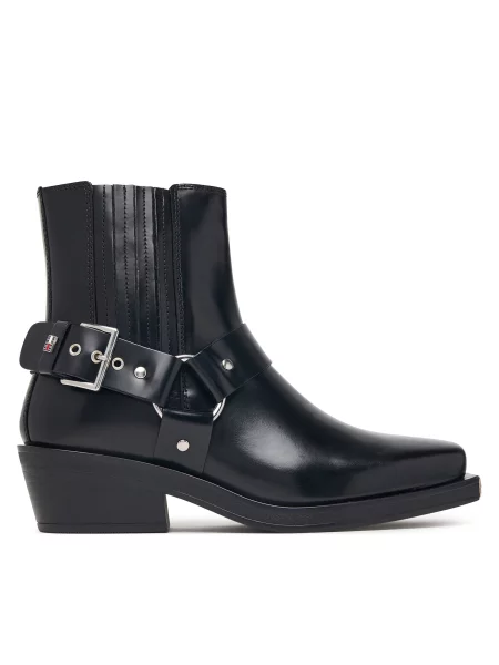 Škornji Tommy Jeans Tjw Buckle Leather Cowboy Boots črna
