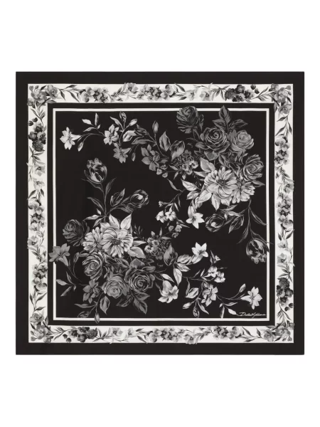 Fular Dolce & Gabbana cu model floral cu imagine negru