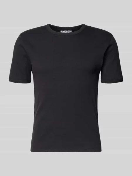 T-shirt w prążkowaniu z okrągłym dekoltem Jake*s Studio Men czarna