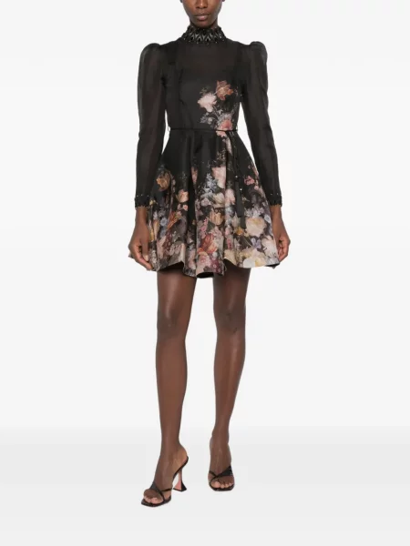 Rochie mini Zimmermann cu model floral cu imagine negru