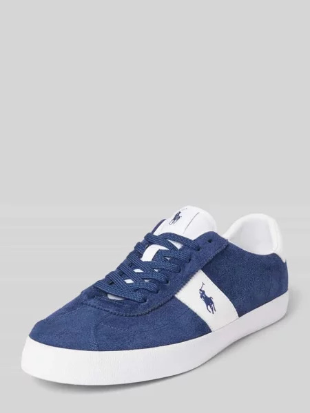 Sneakersy skórzane z wyhaftowanym logo model ‘COURT’ Polo Ralph Lauren granatowe