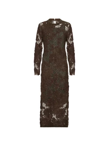 Rochie Brunello Cucinelli cu broderie de lână maro