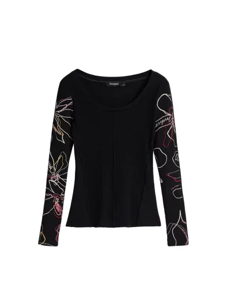 Desigual Tricou roz închis / negru / natural alb