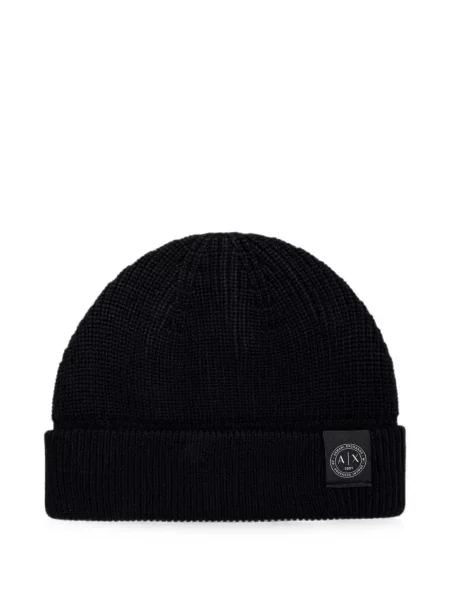 Căciulă Armani Exchange tricotate cu autograf negru