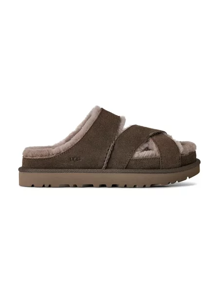 Natikači iz semiša UGG W Greenport Cross Strap Slide rjava