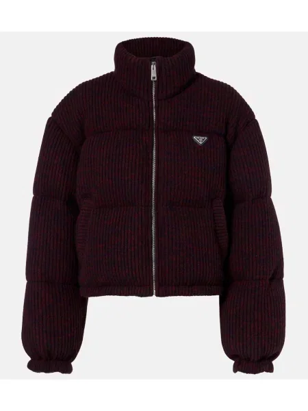Kurtka puchowa Prada wełniana o krotszym kroju bordowa