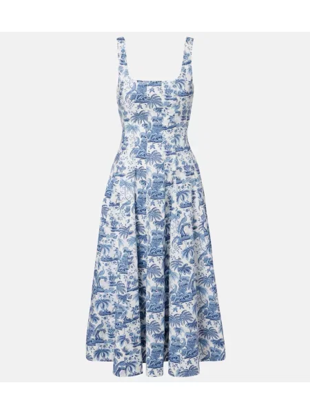 Rochie midi Staud cu model floral din poplin albastru
