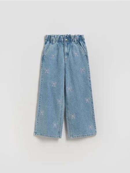 Reserved Джинси wide leg з вишивкою синій