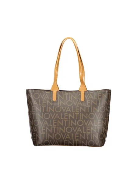 Lniana torebka skórzana Valentino By Mario Valentino elegancka brązowa