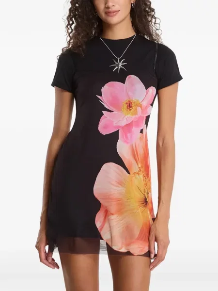 Rochie Desigual cu model floral cu imagine negru