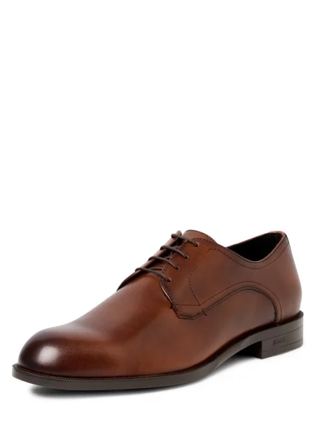 Buty derby skórzane z detalami z logo model ‘Tayil’ Boss brązowe