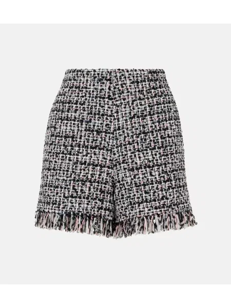 Pantaloni scurți Self-portrait cu franjuri cu talie înaltă negru