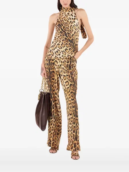 Top Roberto Cavalli cu imagine cu model leopard cu gât halter maro